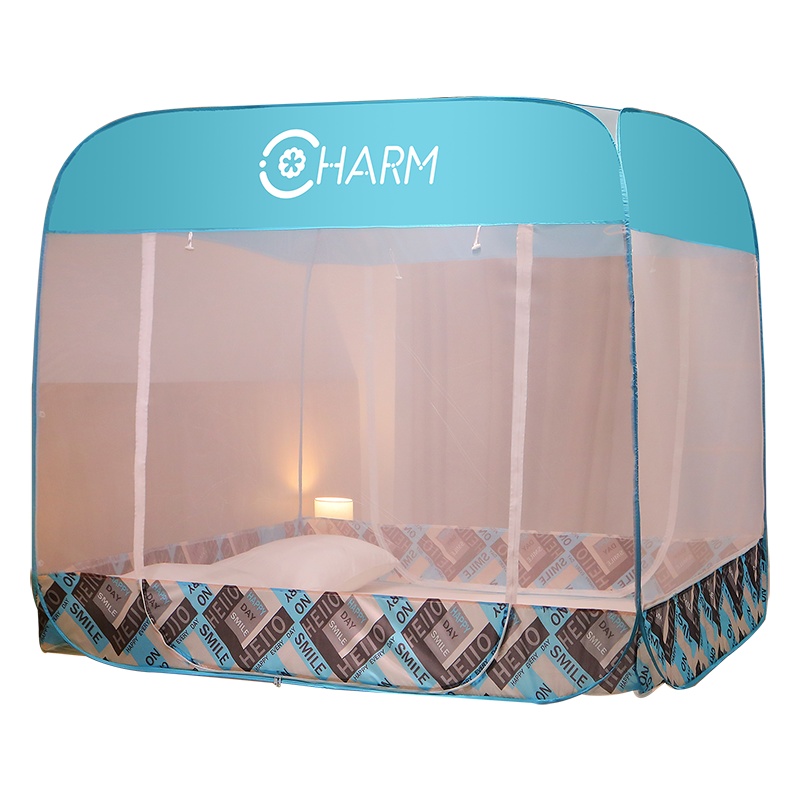 北极绒/Bejirog免安装蒙古包防摔儿童可折叠无底蚊帐1.8m床1.5三开门家用1.2米床