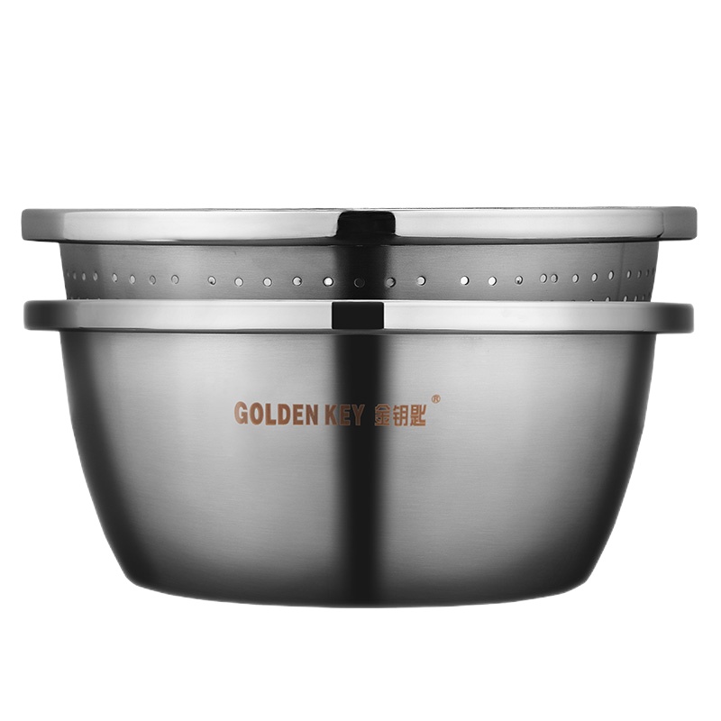 金钥匙(GOLDEN KEY)304不锈钢 菜盆味斗两件套多用调料盆(和面洗菜拌沙拉腌肉)GK-T200B4