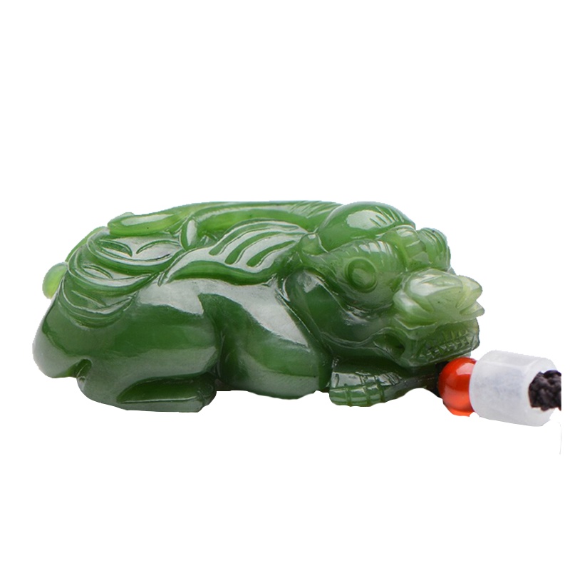 臻玉盈 和田玉碧玉貔貅吊坠男士女款送鉴定证书玉石挂件 和田玉碧玉貔貅吊坠 一对